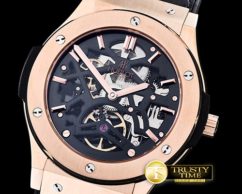 위블로 Classic Fusion 45mm Tourbillon RG/LE Black Asian Auto -HUB0337