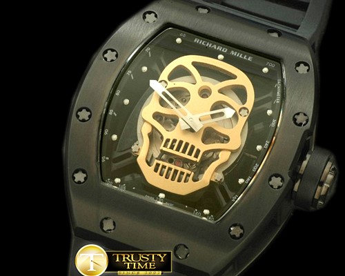 리차드밀 Skull Tourbillon PVD/RU Black Asian 21J Decorated Movt -RM039D